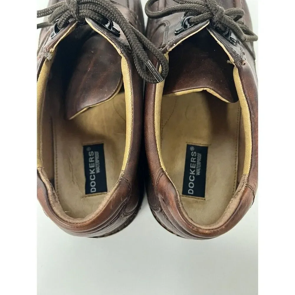 Dockers Brown Leather Oxford Lace Up Shows 13 Oil Resistant Waterproof